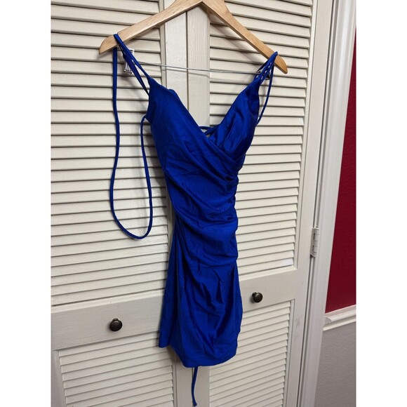 La Femme Lace-Up Back Mini Dress in Royal Blue Sz 6 - Picture 3 of 5